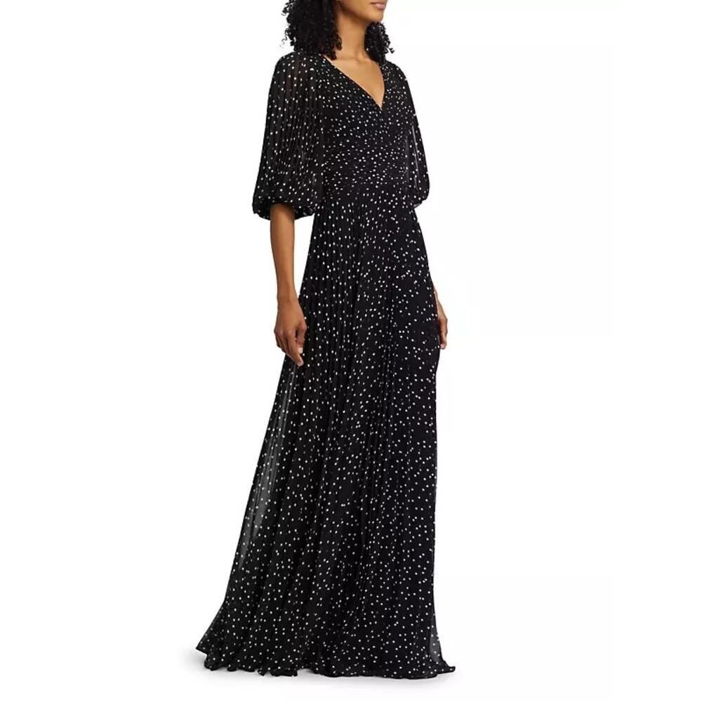 Teri Jon By Rickie Freeman Polka Dot Pleated Chiffon Gown Us2 — image 4 of 8